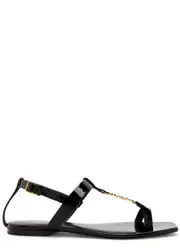 Saint Laurent Cassandra Logo Patent Leather Sandals - Black - 39 (IT39 / UK6) 39 (IT39 / UK6)
