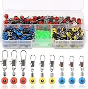 Hilitchi 200 Pcs Size Large/Medium/Small Fishing Line Sinker Slides Hook Shank Clip Connector High Strength Fishing Ball Bearing Swivel Connector Fishing Sinker Slider with Glowing Fishing Beads