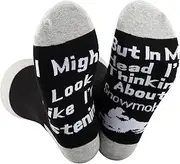 [WCGXKO] Funny Snowmobile Gift I Might Look Like I'm Listening But In My Head I'm Thinking About Snowmobile Socks For Snowmobile Lover (About Snowmobile)
