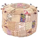 18" Indian Handmade Beige Cotton Patchwork Ottoman Pouf Cover Cushion Covers AU