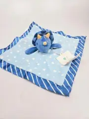 Cloud Island Plush Blue Dinosaur Stripes Satin Security Blanket Lovey
