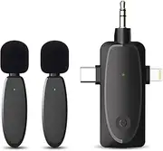 3 in 1 Microphone Wirel Microphones for, Android and Camera- 2.4G Cordl Mics with Noise Reduction-Professional Video Recording Lav Mic for View, Vlog Black