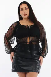 Black Lace Top Long Sleeve Tie Front