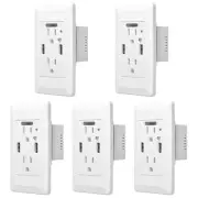 5PK Outlet 2-USB Ports 4.2Amp Fast Charging Wall Socket Adapter With Night Light