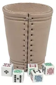 16mm White Poker Dice Clubs Ace w/Pouch + Real Leather Compact Dice Cup Natural