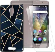 Classic Stripes Case Compatible with BQ Aquaris 5201 Space + [2 Pack] Screen Protector Tempered Glass, Shockproof Case Cover for BQ Aquaris 5201 Space (5.2 inch)