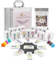 Kalolary Double 12 Mexican Train Dominoes, 91 Tiles Number Dominoes Games in an Aluminum Case with 9 Trains Instruction Booklet Score Pads and Octagon Shape Hub (Numbers Style)
