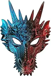 Perfeclan 3D Dragon Mask Animal Headdress Mask Novelty Props 3D Party Half Face Mask Halloween Masquerade Mask for Festival Costume Halloween Carnival, Blue Red