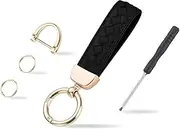 Car Leather Keychains, Car Key Chains For Women Men, Key Fob Holder With Keyrings, Anti-Lost D-Ring(Black)