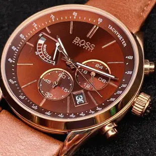 【BOSS】BOSS手錶型號HB1513605(古銅色錶面玫瑰金錶殼咖啡色真皮皮革錶帶款)
