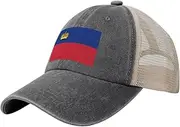 [Generic] Flag of Liechtenstein Cowboy Mesh Baseball Cap for Liechtenstein Man Woman Outdoor Adjustable Denim Hat