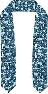 [SKKNT] Cute Blue Fish Print Graduation Shawl Stole For Academic Commencements Honor Sash Congratulations Gift