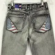 Old Skool / USA Flag Americana Patriotic Straight Leg Black Denim Jeans Size 16