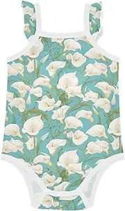 [FRODOTGV] Girl Baby Cotton Bodysuits Ruffle Sleeve Retro Lily Light Blue Baby Girl Clothing for Baby 0-24 Months 24M, Retro Lily Light Blue