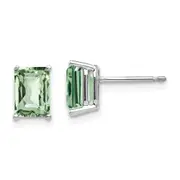 14k White Gold 7x5mm Octagon Checker-Cut Green Quartz Earrings