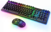 Wireless Keyboard and Mouse RGB Backlit Combo, Rechargeable 2.4G Light Up Cordl