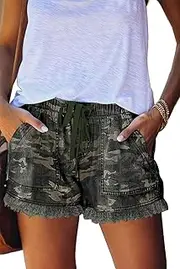 [HVEPUO] Women Casual Summer Shorts Elastic High Waisted Short Pants with Pockets