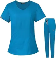 [UxicRuya] Women's Scrub Uniform, Top And Pants Nursing Uniform Set for Pet Grooming