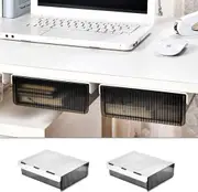2 Sets Under Desk Drawer Attachable Storage Hidden Slide-out Plastic Organizer (Black)