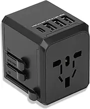 Universal Travel Adapter One International Wall Charger AC Plug Adaptor with 5.6A Smart Power and 3.0A 3 USB Ports and 1Type-C Ports， for USA EU UK AU