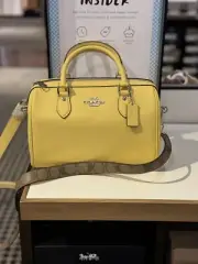 Coach Rowan Satchel Leather Bag With Signature Canvas Strap NWT Retro Yellow