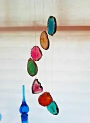 New In Box Small Multi-Color Agate Geode Slice Wind Chime 20"