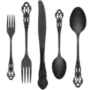 Black Silverware Set for 12, Stainless Steel Gorgeous Retro Royal Flatware Se...