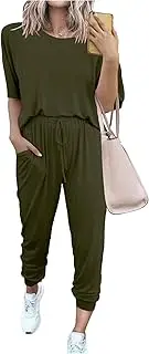 [PRETTYGARDEN] Women's Two Piece Lounge Sets 2025 Spring Summer Jogger Pants Vacation Outfits Travel Airplane Matching Clothes, Army Green, Large