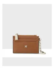 [Madison Accessories] Hannah Zip Card Case With Chain Clip in Light Tan