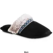 Isotoner Large 7.5-8 Microsuede Faux Suede Aria Clog Slide On Slippers in Black