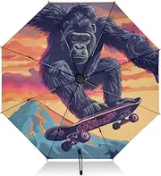 [PDZRMY] UV Protection Travel Umbrella Skateboard Gorilla Landscape Compact for Rain and Sun - Auto Open and Close UPF 50+ Windproof Portable 46” Sun Umbrella for Women and Men