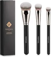 TEOYALL Flat Angled Brushes, 3-Piece Set - Synthetic, Black, Face Makeup Brushes for Foundation, Concealer, Bronzer