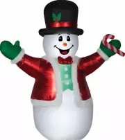 CHRISTMAS 8.5 FT MIXED MEDIA SNOWMAN CANDY CANE Airblown Inflatable GEMMY