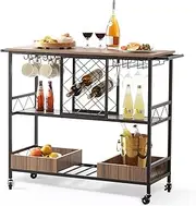 VEVOR 3-Tier Bar Serving Cart Rolling Trolley with Wine Grid Glass Holder 300LBS