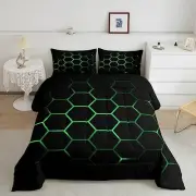 Hexagonal Bedding Set 3D Geometric Honeycomb Comforter Set for Full Multi 4
