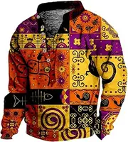 [HanzhuoLG] Men's Vintage Western Tribe Print Henry Neck T Shirt Spring Autumn Outdoor Sports Tactical Long Sleeve Tshirts Color5 XL