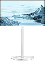 TVON Universal Corner TV Floor Stand with Swivel Mount for 32-65 inch LED LCD Plasma Flat Panel or Curved Screen TVs, Mid Century Modern Height Adjustable and Semi Circular Glass Base, White
