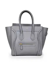 Grey Leather Luggage Micro Tote Bag