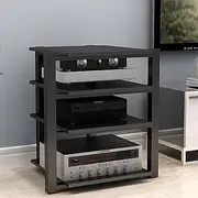 AV Media Stand, Heavy Duty Audio Rack Tower, Freestanding Media Console Shelf, Media Console Stands, Gaming Entertainment Center Rack, Mobile Game Console Stand,Black 4 Layer