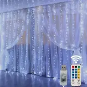 300LED White Curtain String Lights 8Modes Fairy Window String Lights for Bedroom