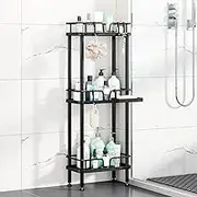HapiRm Standing Corner Shower Caddy - 3 Tier Corner Shower Organizer with Soap Holder, Rustproof Shower Shelf with 4 Hooks for Bathroom, Black