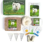 Basic Tools Needle Felting Kit for Beginners & Adults | High Carbon Steel Felting Needles with Storage Case, Made in USA Pure Wool Pad, Leather Finger Guards | Wool Felting Kit & Felting Tools