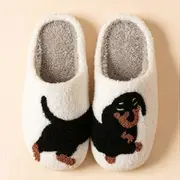 Cartoon Cute and Interesting Dachshund Dog Women Slippers Indoor Warm Comfort Lightweight Bedroom Concise Winter Cotton Shoes WHITE 43-44