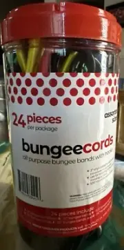 24 Assorted 5/16" Round Bungee Cords/Straps With 3" Vinyl Hooks