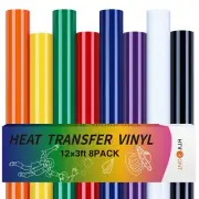 HTV Heat Transfer Vinyl Bundle - 8 Pack 12" x 3FT HTV Vinyl for T-Shirts, Iro...