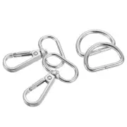 Swivel Snap Hook, Push Gate Lobster Claw Clasp with D-Rings (1", Silver)