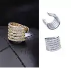 White Gold Cartilage Ear Cuff Wide Band Cubic Zirconia Earring Non Piercing PE37