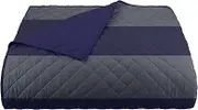 Martex Reversible Coverlet – Full Size/Queen Size Quilt - Lightweight Quilt Full Size– Durable Queen Size Quilts for Bed – Soft - Easy Care Bedding – Rugby Stripe/Navy
