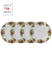 Royal Albert Old Country Roses Set of 4 Plates with $16 Credit