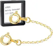[wzhe] Gold Necklace Extender Gold Chain Extenders for Necklaces 18k Plated Bracelet Safety Chain Sterling Silver for Delicate Jewelry 2.3" Length